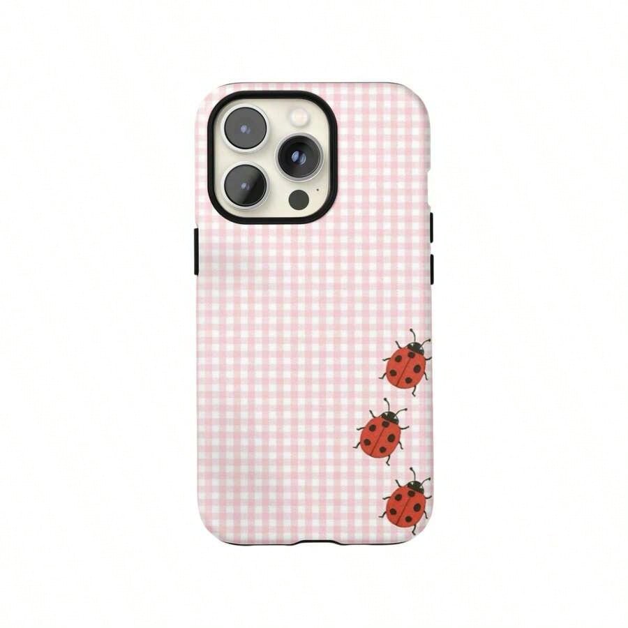 Black & White Polka Dot Phone Case With Red Ladybug, Retro Minimalist Y2K Soft Girl Style, Suitable For IPhone 17 Pro Max, 16e, 15 Pro, 14 Plus, 13, 12, 11 Pro Max