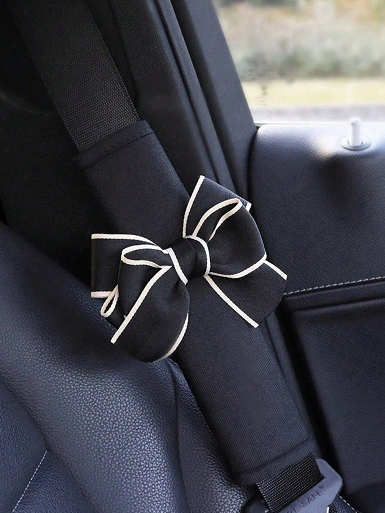 Black With White Edge Bow Car Shoulder Strap Pads (1/2pcs)| Summer Car Interior Decoration Shoulder Covers| Soft And Comfortable Car Shoulder Sleeves| Fashionable And Practical, Reduces Shoulder Pr