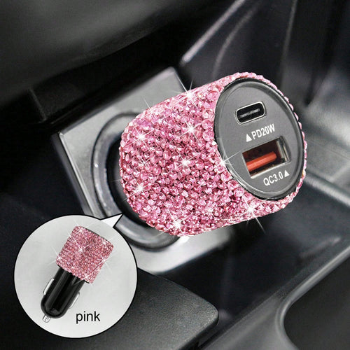 Bling Bling USB-C PD Car Charger Adapter, Fast Charging, Suitable For Various Small Vehicles,3-In-1 Fast Charging Cable With LED Light Rhinestones Crystal Diamond Shining Party Birthday Holiday Best G