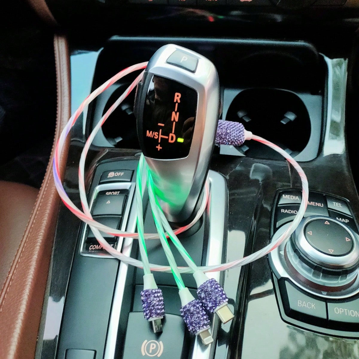 Bling Bling USB-C PD Car Charger Adapter, Fast Charging, Suitable For Various Small Vehicles,3-In-1 Fast Charging Cable With LED Light Rhinestones Crystal Diamond Shining Party Birthday Holiday Best G