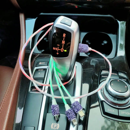 Bling Bling USB-C PD Car Charger Adapter, Fast Charging, Suitable For Various Small Vehicles,3-In-1 Fast Charging Cable With LED Light Rhinestones Crystal Diamond Shining Party Birthday Holiday Best G
