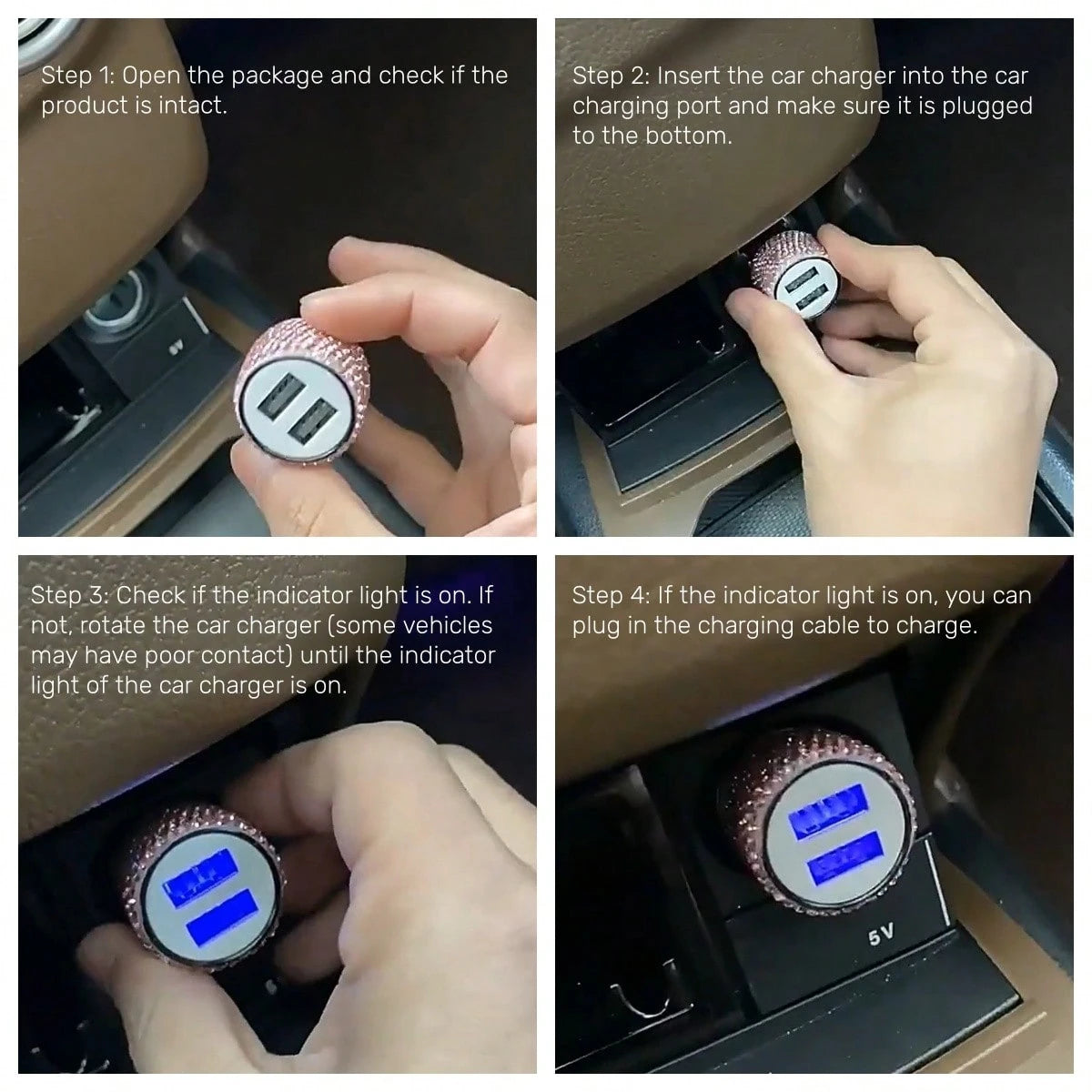 Bling Bling USB-C PD Car Charger Adapter, Fast Charging, Suitable For Various Small Vehicles,3-In-1 Fast Charging Cable With LED Light Rhinestones Crystal Diamond Shining Party Birthday Holiday Best G