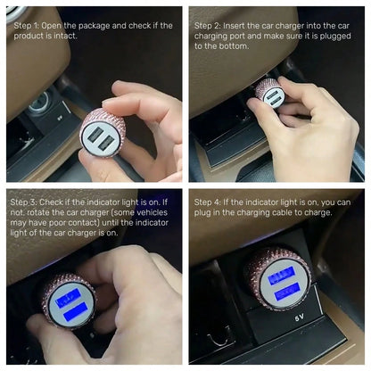 Bling Bling USB-C PD Car Charger Adapter, Fast Charging, Suitable For Various Small Vehicles,3-In-1 Fast Charging Cable With LED Light Rhinestones Crystal Diamond Shining Party Birthday Holiday Best G