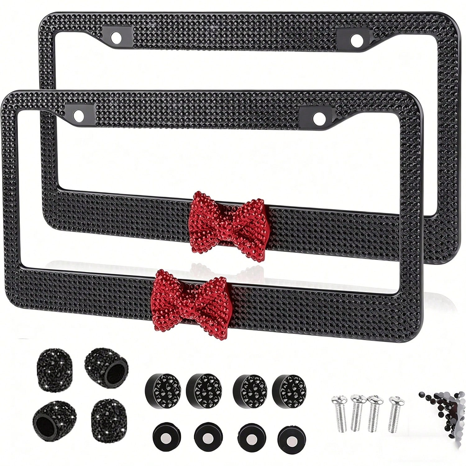 Bling License Plate Frame For Women, Rhinestone Bow License Plate Frame, Stainless Steel Crystal Sparkly Car Accessories