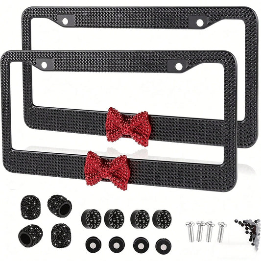 Bling License Plate Frame For Women, Rhinestone Bow License Plate Frame, Stainless Steel Crystal Sparkly Car Accessories