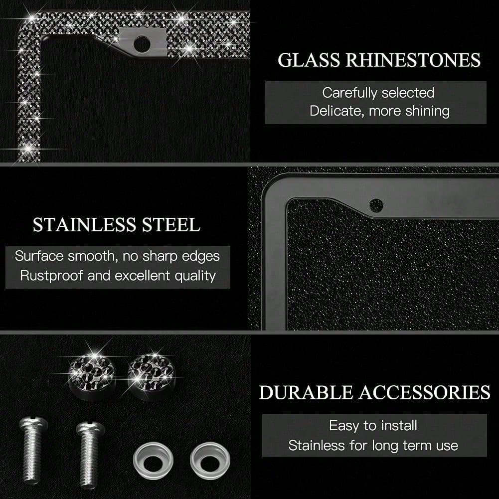 Bling License Plate Frame For Women, Rhinestone Bow License Plate Frame, Stainless Steel Crystal Sparkly Car Accessories