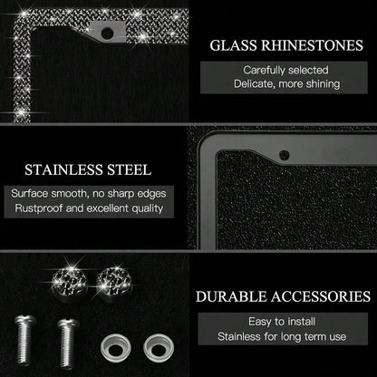Bling License Plate Frame For Women, Rhinestone Bow License Plate Frame, Stainless Steel Crystal Sparkly Car Accessories