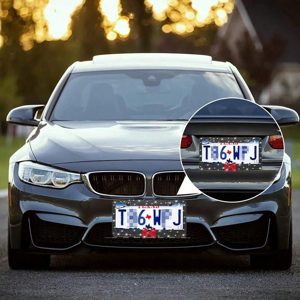 Bling License Plate Frame For Women, Rhinestone Bow License Plate Frame, Stainless Steel Crystal Sparkly Car Accessories