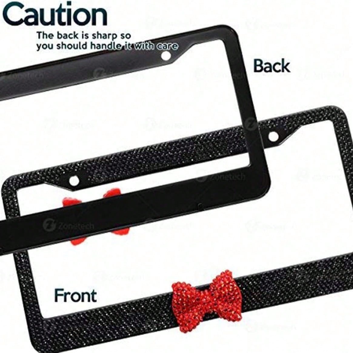 Bling License Plate Frame For Women, Rhinestone Bow License Plate Frame, Stainless Steel Crystal Sparkly Car Accessories