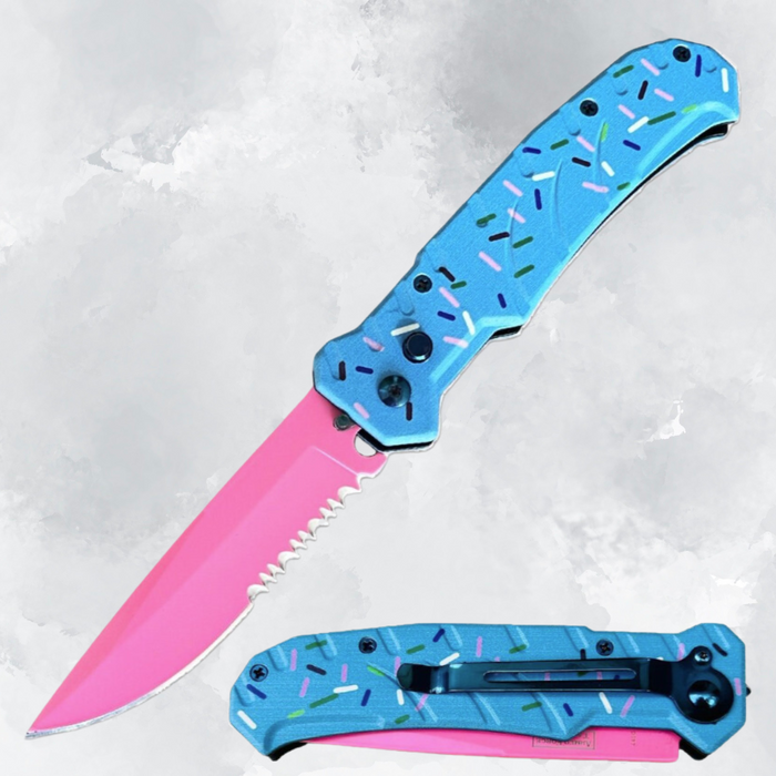 Blue Donut Sprinkles Automatic Knife | EDC Knife