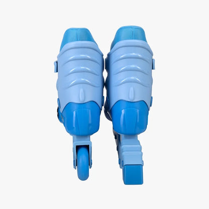 Pair of blue roller skates on a white background