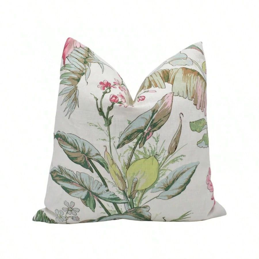 Blush- Vintage Style Tropical Designer Floral Cushion Cover- Pink Green 1800's Soft Art Deco Pillow Cover