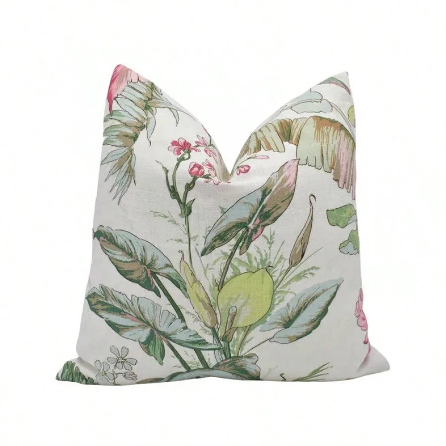 Blush- Vintage Style Tropical Designer Floral Cushion Cover- Pink Green 1800's Soft Art Deco Pillow Cover