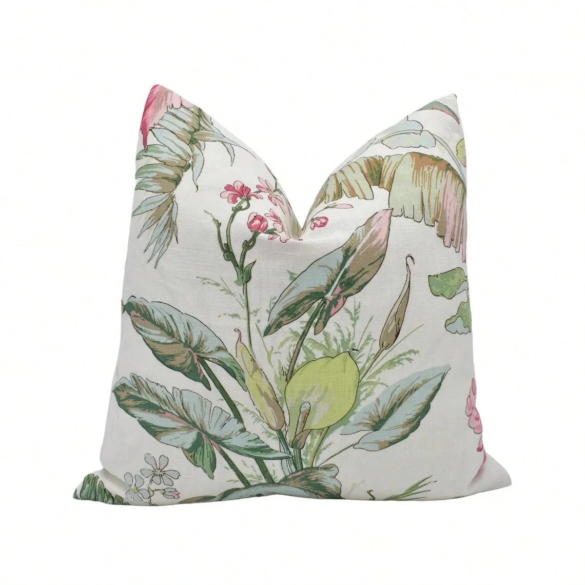 Blush- Vintage Style Tropical Designer Floral Cushion Cover- Pink Green 1800's Soft Art Deco Pillow Cover