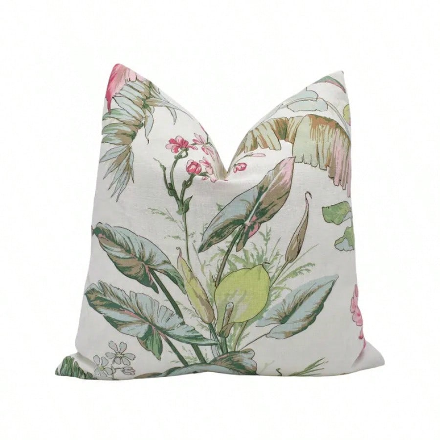 Blush- Vintage Style Tropical Designer Floral Cushion Cover- Pink Green 1800's Soft Art Deco Pillow Cover