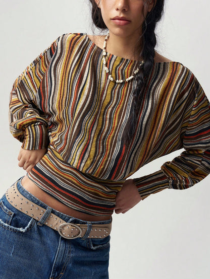 Bohemela Casual Striped Knit Women's T-Shirt