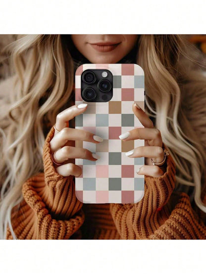 BOHO CHECKERED Case Cute Neutral Phone Cover For IPhone 16 15 14 13 12 Pro Max Plus Mini Phone Gift For Her Sweet,Suitable For IPhone 17 Air