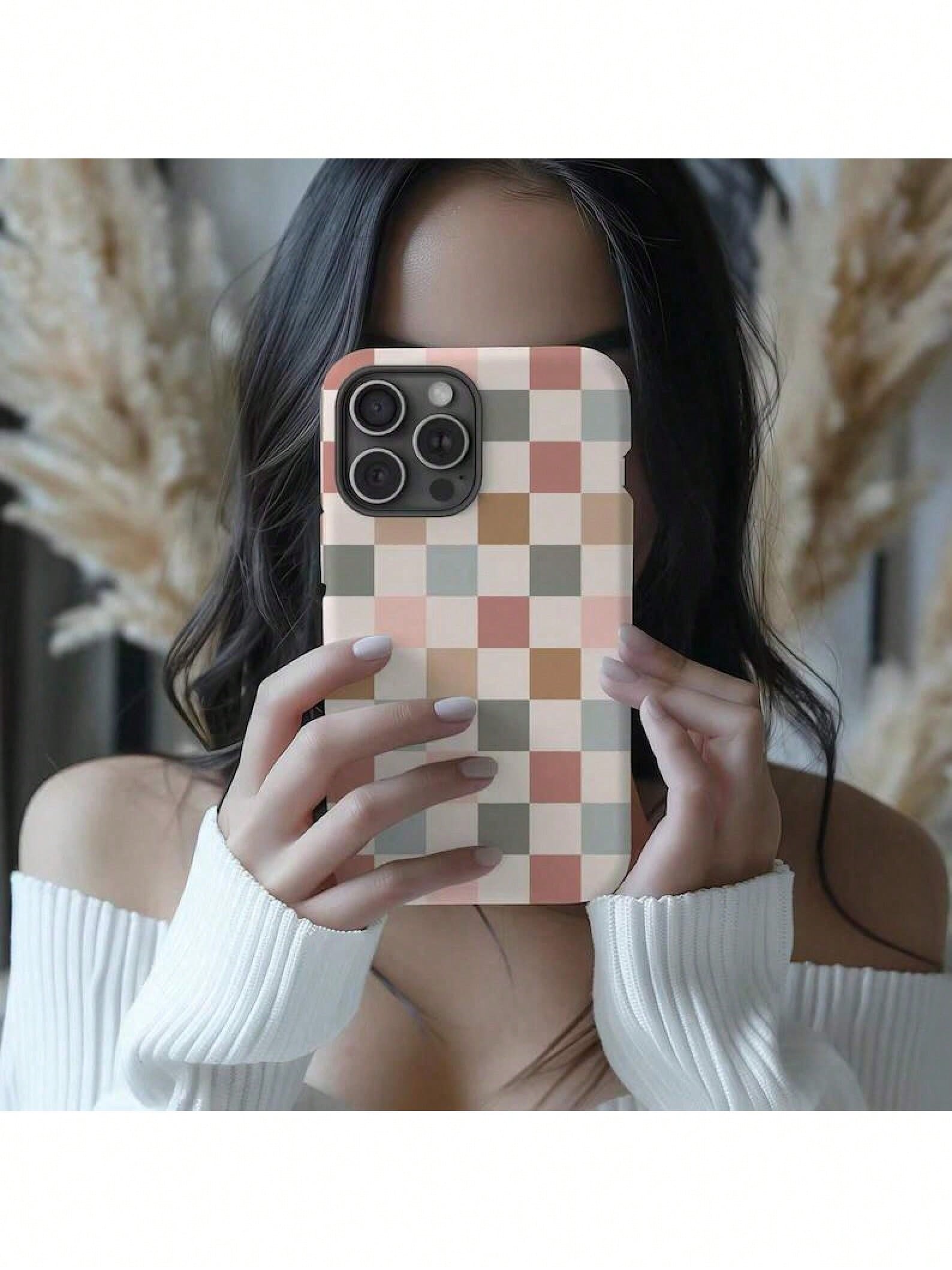BOHO CHECKERED Case Cute Neutral Phone Cover For IPhone 16 15 14 13 12 Pro Max Plus Mini Phone Gift For Her Sweet,Suitable For IPhone 17 Air
