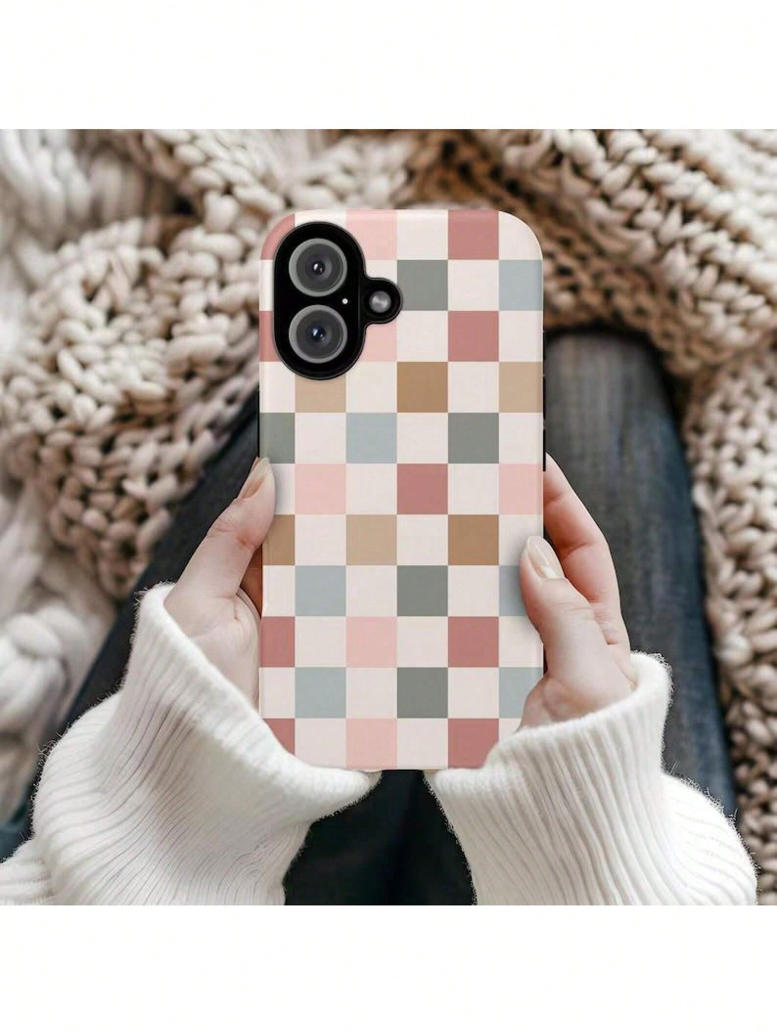 BOHO CHECKERED Case Cute Neutral Phone Cover For IPhone 16 15 14 13 12 Pro Max Plus Mini Phone Gift For Her Sweet,Suitable For IPhone 17 Air