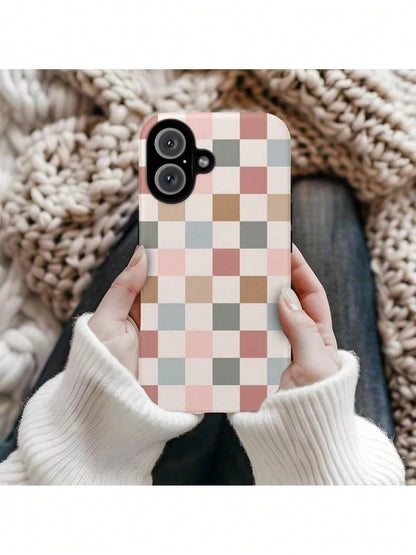 BOHO CHECKERED Case Cute Neutral Phone Cover For IPhone 16 15 14 13 12 Pro Max Plus Mini Phone Gift For Her Sweet,Suitable For IPhone 17 Air