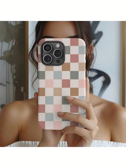 BOHO CHECKERED Case Cute Neutral Phone Cover For IPhone 16 15 14 13 12 Pro Max Plus Mini Phone Gift For Her Sweet,Suitable For IPhone 17 Air