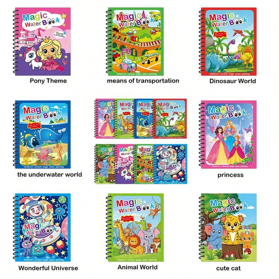 Brand New Magic Water Painting Book Coloring Book Suitable For Birthday Christmas New Year Gift Children Painting Book, Magical Children Doodle Water Painting Book, Clear Water Coloring Painting Book