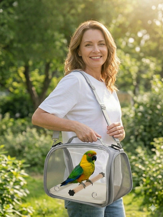 Breathable Bird Carrier Bag With Perch| Transparent Foldable Parrot Travel Cage| Suitable For Cockatiel, Parakeet And Small Pets Crossbody Bag