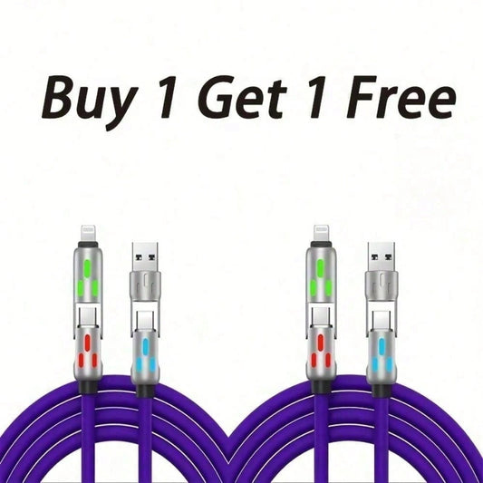 Breathing Light 240W USB C Cable, 4-In-1 Multi-Functional Fast Charging Cord With Type-C & Lightning Ports, High-Speed Power Delivery Adapter For Smartphones, Laptops, Tablets