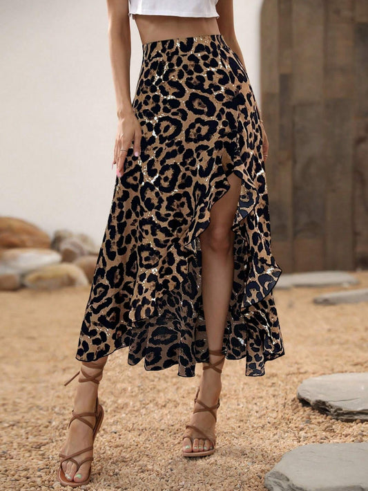 Breezaya Leopard Print Split Thigh Skirt For Summer Maxi Vacation Beach Outfits Women