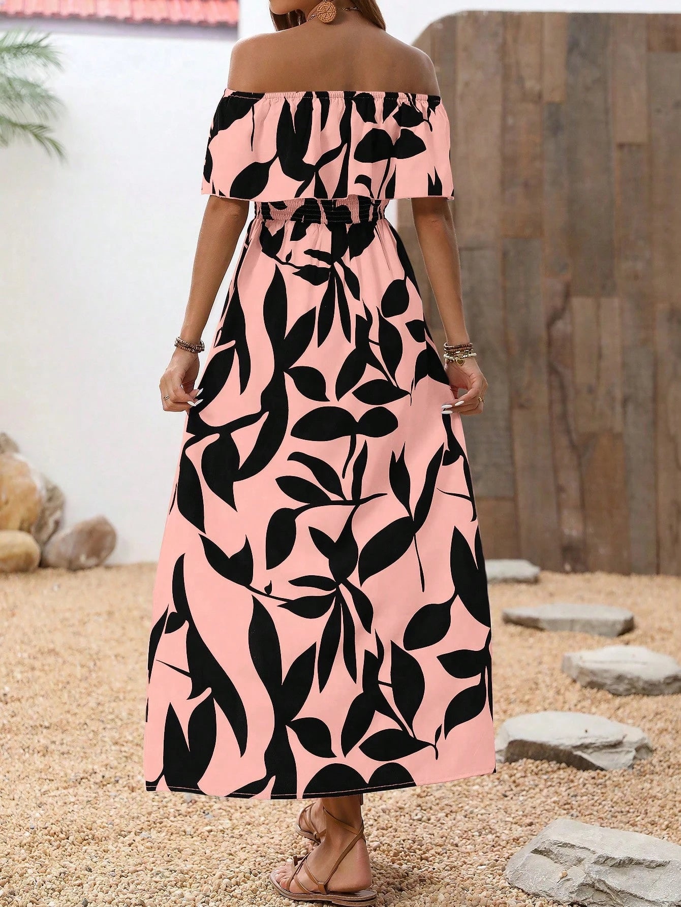 Breezaya Off Shoulder High Slit Simple Casual Dress, Fashionable For Everyday Wear