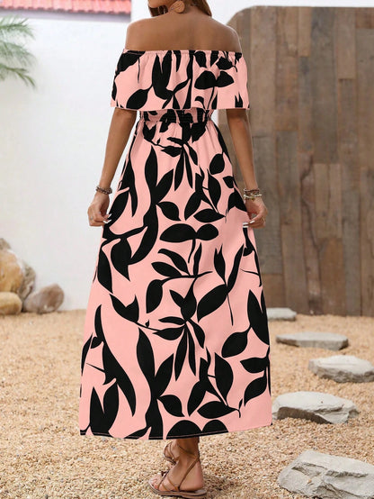 Breezaya Off Shoulder High Slit Simple Casual Dress, Fashionable For Everyday Wear