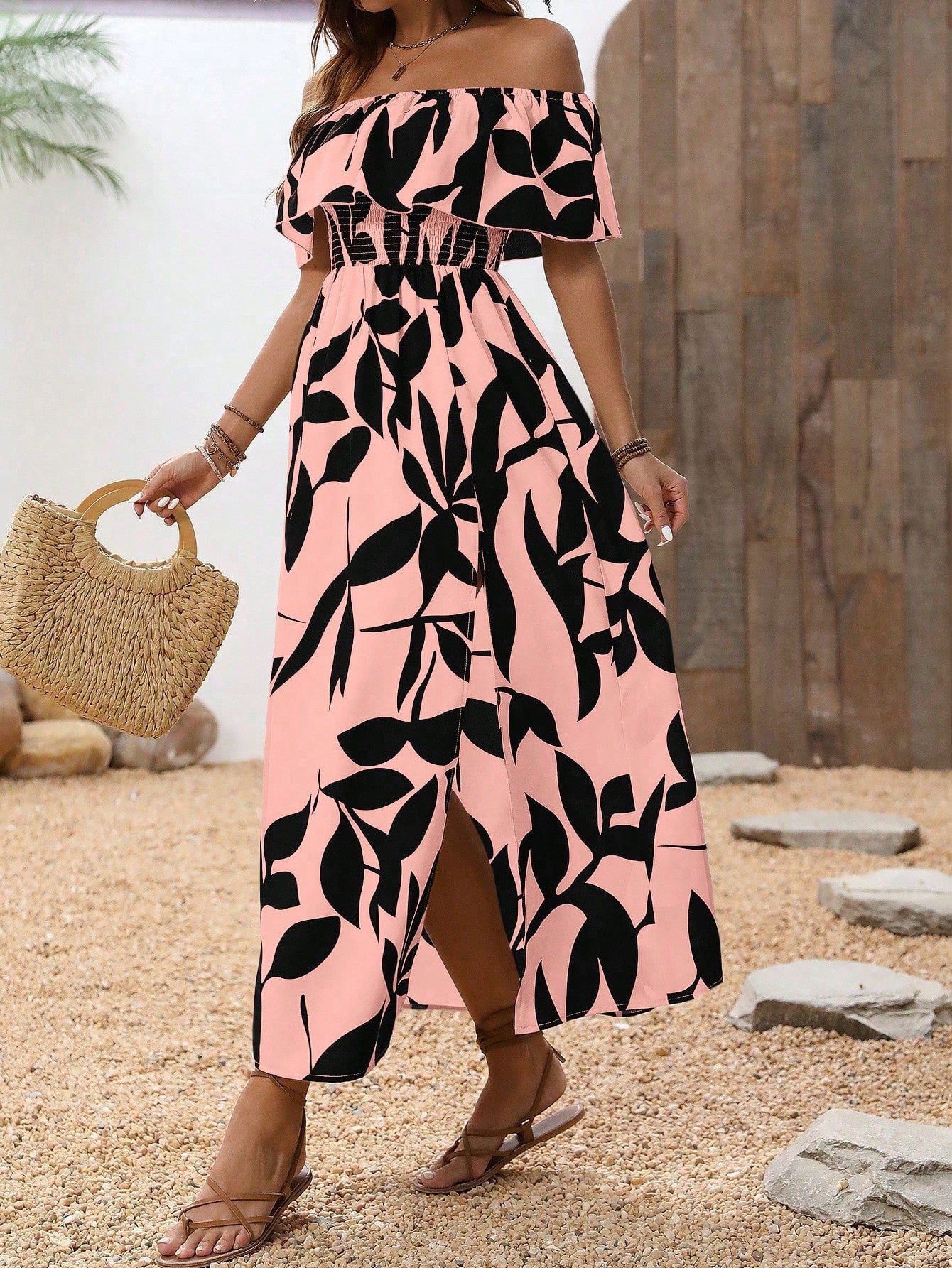 Breezaya Off Shoulder High Slit Simple Casual Dress, Fashionable For Everyday Wear