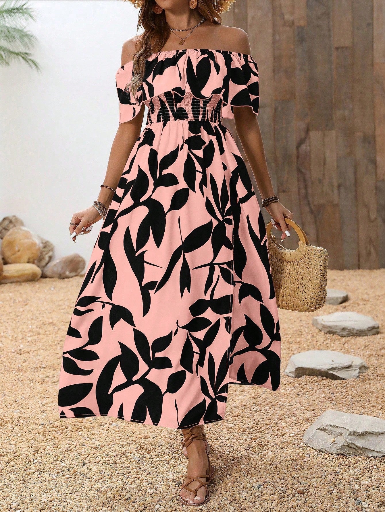 Breezaya Off Shoulder High Slit Simple Casual Dress, Fashionable For Everyday Wear