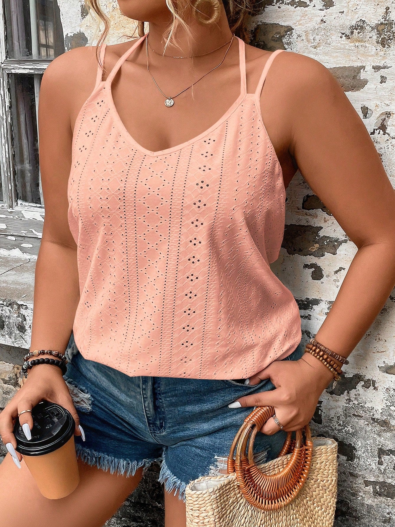Breezaya Plus Eyelet Embroidery Summer Boho Cami Top