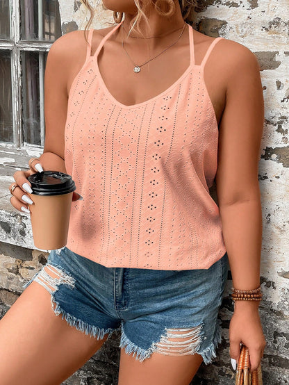 Breezaya Plus Eyelet Embroidery Summer Boho Cami Top