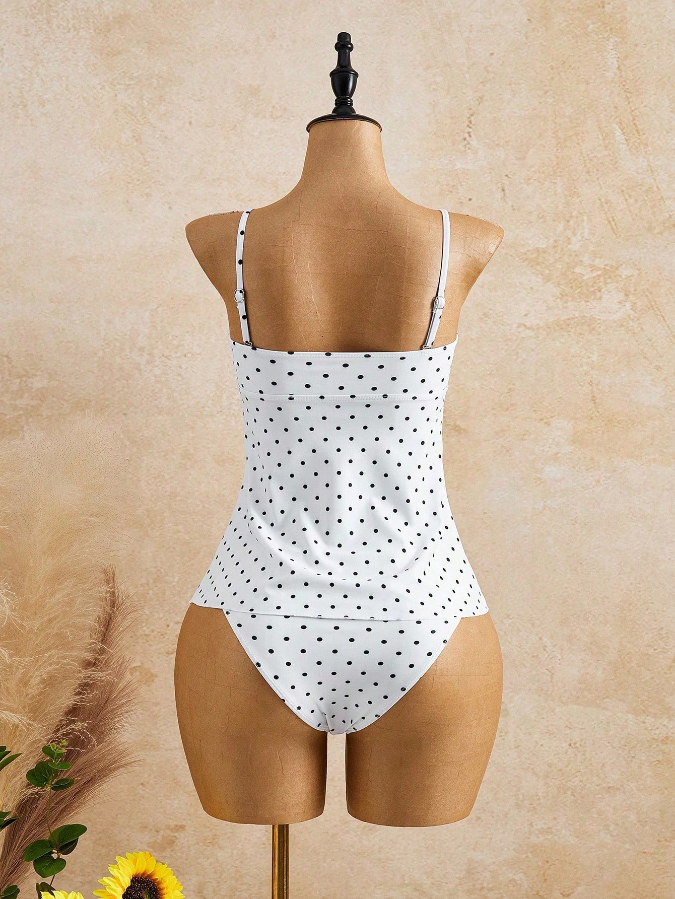 Breezaya Women's Summer Beach Polka Dot Print Knotted Front Bandeau Tankini Set Bow Tie Summer Beach Striped Bandeau Side Drawstring Tankini Swimsuit Vacation, Retro