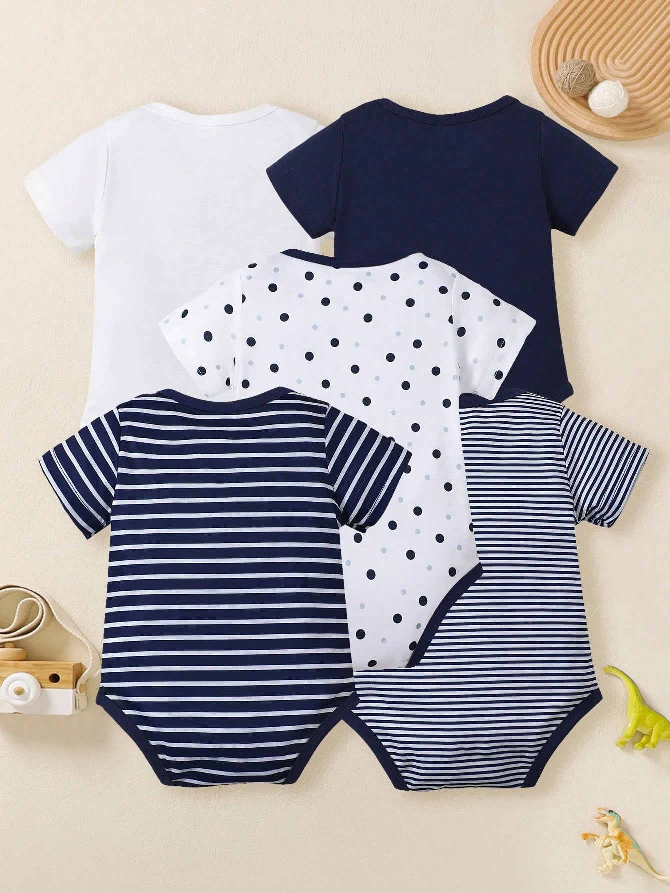 BrownBark 5pcs Baby Boys Newborn Casual Cute Infant Short Sleeve Bodysuit, Soft & Comfortable Baby Suitable For Indoor Casual Wear And Outdoor, Newborn Gift