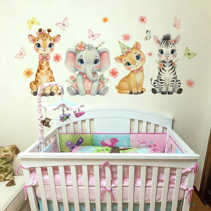 BRUP 1/2sheets Watercolor Cute Jungle Animals Wall Stickers Cartoon Giraffe Elephant Deer Zebra Decals Wall Art For Girls Room, Nursery Kids Bedroom Decor