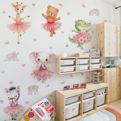 BRUP 1/2sheets Watercolor Cute Jungle Animals Wall Stickers Cartoon Giraffe Elephant Deer Zebra Decals Wall Art For Girls Room, Nursery Kids Bedroom Decor
