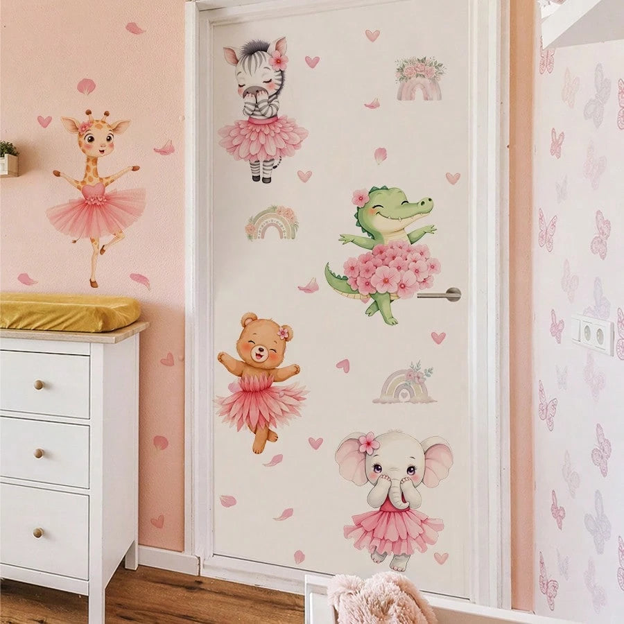 BRUP 1/2sheets Watercolor Cute Jungle Animals Wall Stickers Cartoon Giraffe Elephant Deer Zebra Decals Wall Art For Girls Room, Nursery Kids Bedroom Decor