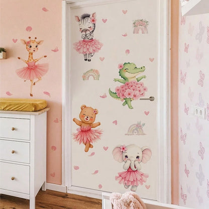 BRUP 1/2sheets Watercolor Cute Jungle Animals Wall Stickers Cartoon Giraffe Elephant Deer Zebra Decals Wall Art For Girls Room, Nursery Kids Bedroom Decor