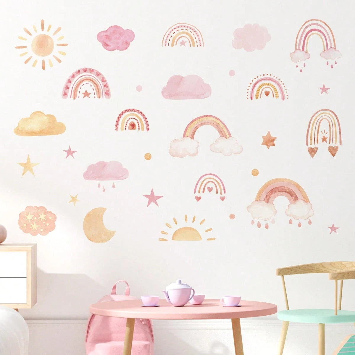 BRUP 1/2sheets Watercolor Cute Jungle Animals Wall Stickers Cartoon Giraffe Elephant Deer Zebra Decals Wall Art For Girls Room, Nursery Kids Bedroom Decor