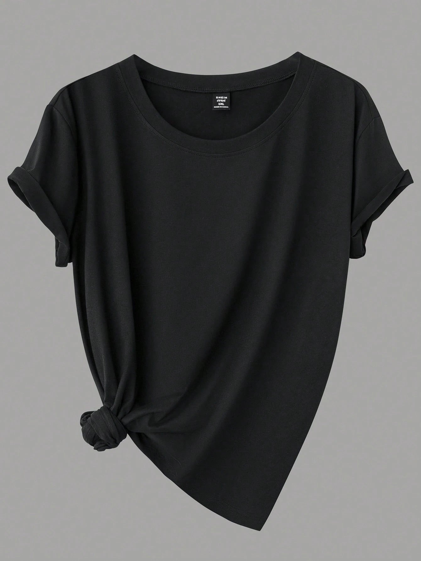 Calvaya Plus Size Casual Solid Color Short Sleeve Tops, Basic Tees