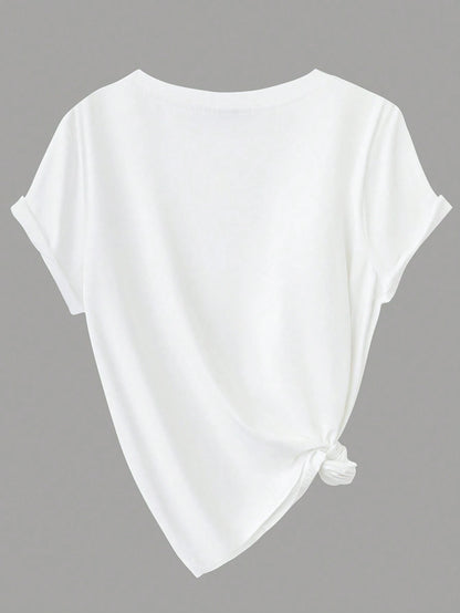 Calvaya Plus Size Casual Solid Color Short Sleeve Tops, Basic Tees