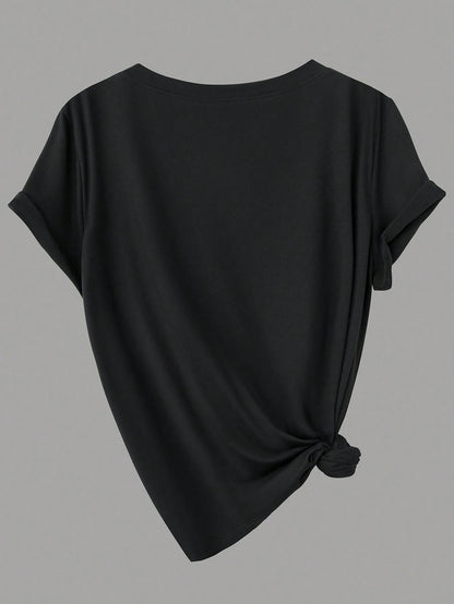 Calvaya Plus Size Casual Solid Color Short Sleeve Tops, Basic Tees