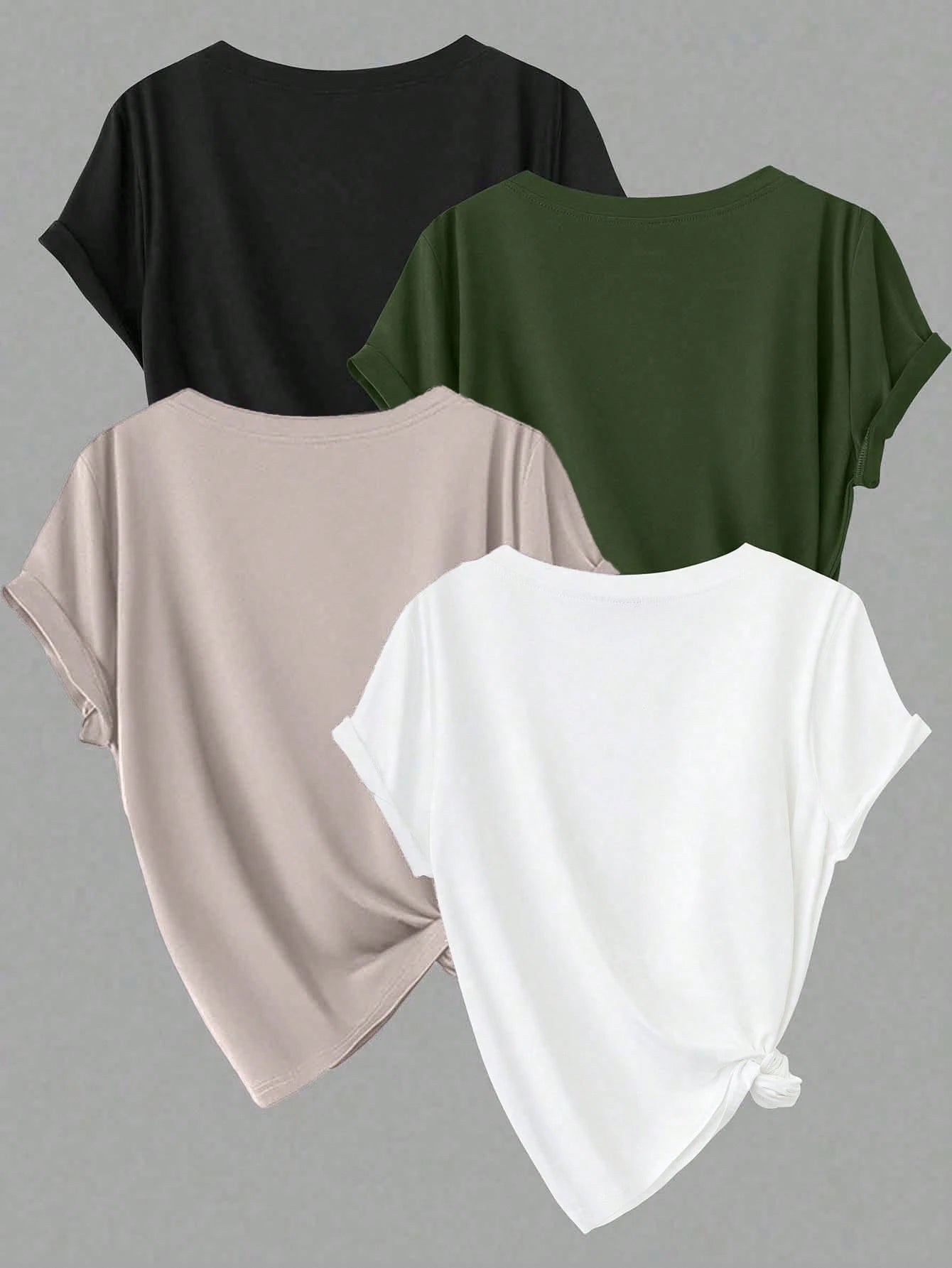 Calvaya Plus Size Casual Solid Color Short Sleeve Tops, Basic Tees