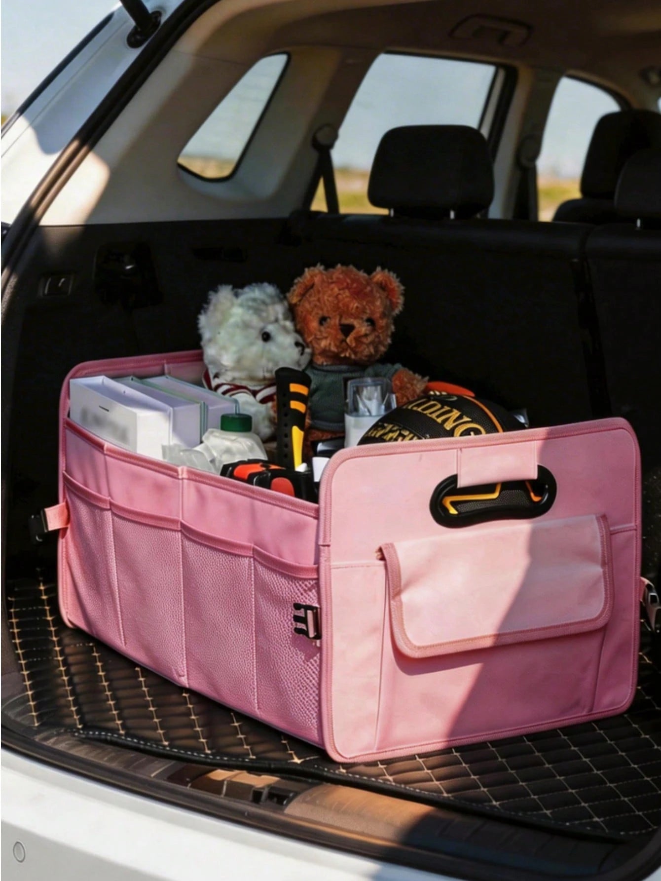 Car Accessories Interior| 1pc Foldable Car Trunk Storage Organizer With Handle, Fits Most Vehicles To Keep Trunks Tidy- Car Accessories For Women, Car Essentials, Trunk Organizer, Car Orginizer, Pin