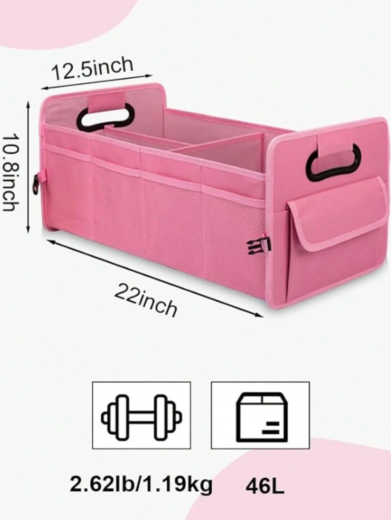 Car Accessories Interior| 1pc Foldable Car Trunk Storage Organizer With Handle, Fits Most Vehicles To Keep Trunks Tidy- Car Accessories For Women, Car Essentials, Trunk Organizer, Car Orginizer, Pin
