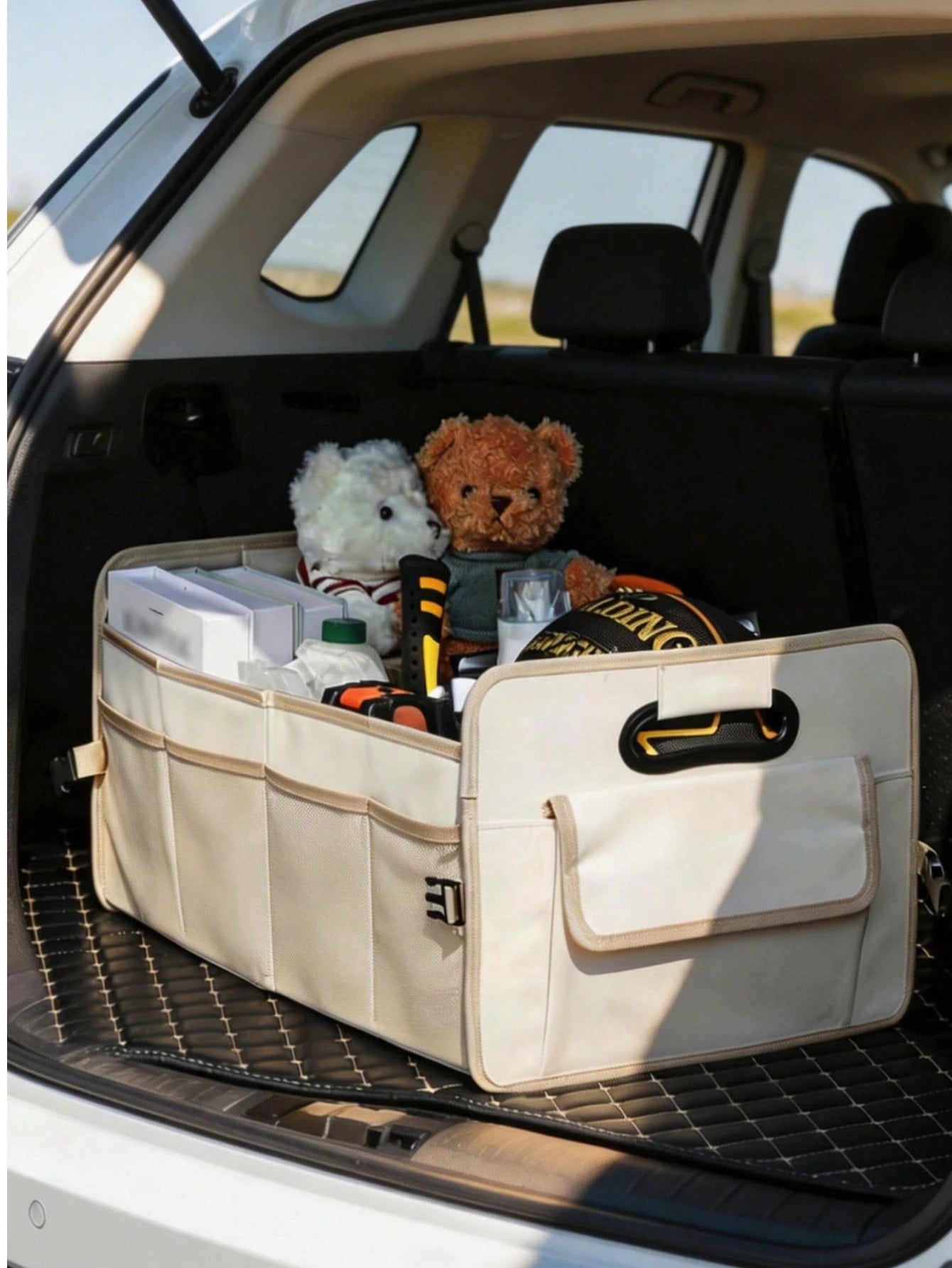 Car Accessories Interior| 1pc Foldable Car Trunk Storage Organizer With Handle, Fits Most Vehicles To Keep Trunks Tidy- Car Accessories For Women, Car Essentials, Trunk Organizer, Car Orginizer, Pin