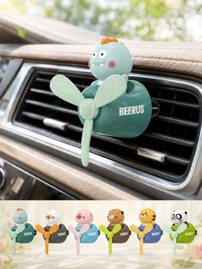 Car Air Vent Aromatherapy Clip, Cartoon Animal Rotating Fan Diffuser, Cute Pilot Dinosaur Tiger Duck Fragrance Air Vent Fan, Car Interior Accessory, Car Fragrance Fragrance Decoration Ornament, Comes